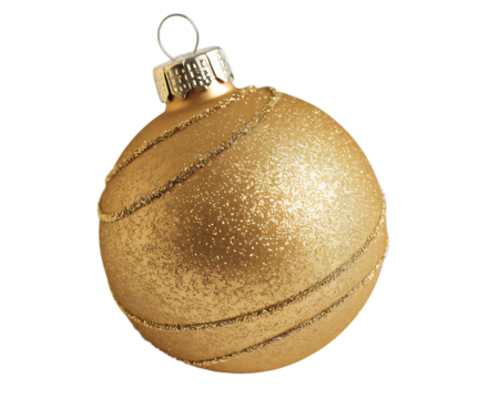 Sparkling Gold Christmas Ornament Close Up on transparent background