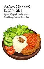 Ayam geprek indonesian Food logo vector Icon set