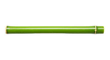 Fototapeta premium Isolated single green bamboo stalk with horizontal orientation on white surface