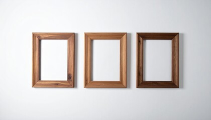 Three elegantly designed frames hang on a textured wall, showcasing a mix of vibrant artwork and black-and-white photographs, creating a captivating gallery effect.