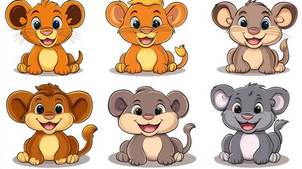Collection of Cute Pixelated Lion Cub Illustrations for Childrens Designs Ideal for Animated Series Educational Material or Digital Gaming Projects with various color themes