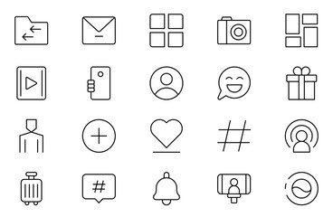 Influencer outline icons set. Marketing,  Rating, Trust, Influence, People, Megaphone, Influencer, video, likes, social media outline icon set.