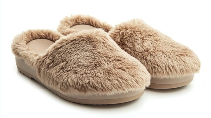 Faux fur slippers isolated on white background