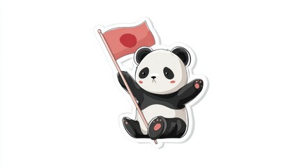 Cute Panda Holding Japan Flag Illustration