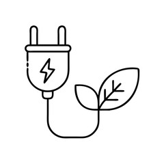 power plug with leaf icon, power plug with leaf line art - simple line art of power plug with leaf, perfect for power plug with leaf logos and icons