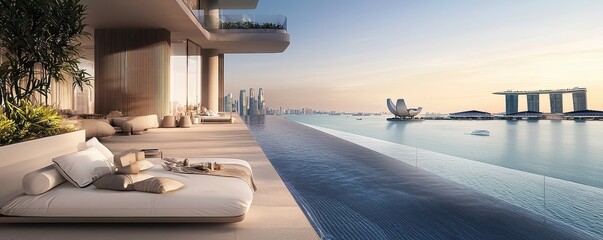 Fototapeta premium Serene Infinity Pool Vista View