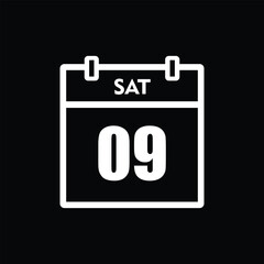calender icon, 09 saturday icon with black background