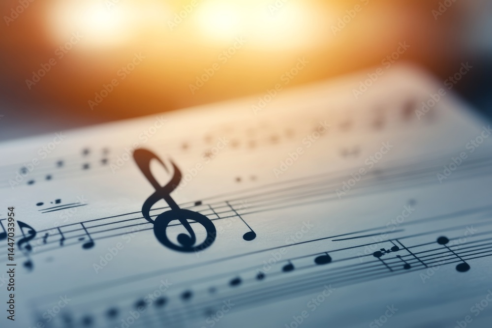 Poster focusing on a treble clef, the composition showcases the beauty of musical notation with blurred she