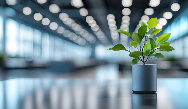 Small potted plant thrives in modern office space