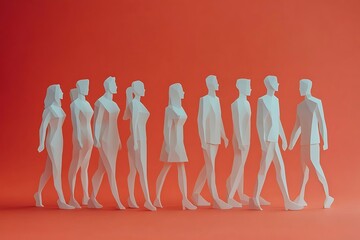Obraz premium Walking People Silhouettes Forward Progress Unity Team