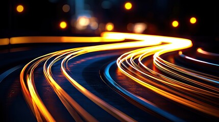 Glowing orange lines represent data moving across a network with speed