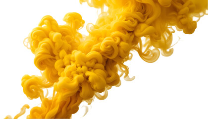 Yellow smoke cloud transparent PNG, isolated background cutout. Sulfur color thick smoke screen effect,Vibrant Yellow Smoke Cloud on White Background for Bold Abstract Designs and Dynamic Special Effe