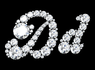 diamond letters with gemstones isolated on black. (high resolution 3D image).