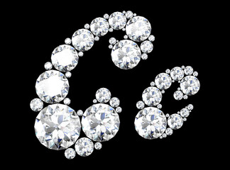 diamond letters with gemstones isolated on black. (high resolution 3D image).