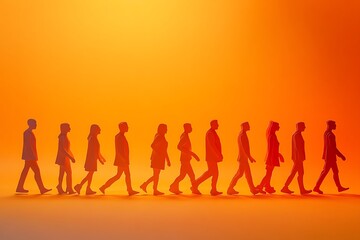 Warm Glow Cutout People Walking Towards Future