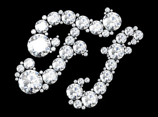 diamond letters with gemstones isolated on black. (high resolution 3D image).