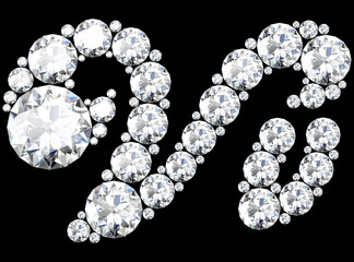 diamond letters with gemstones isolated on black. (high resolution 3D image).