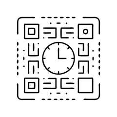 qr code with clock icon, qr code with clock line art - simple line art of qr code with clock, perfect for qr code with clock logos and icons