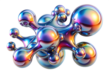 3D render of fluid chrome liquid shapes isolated on white background PNG