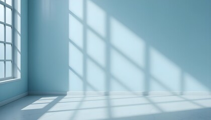 Obraz premium Minimal Abstract Light Blue Background with Window Shadows for Product Presentation and Elegant Display4o mini