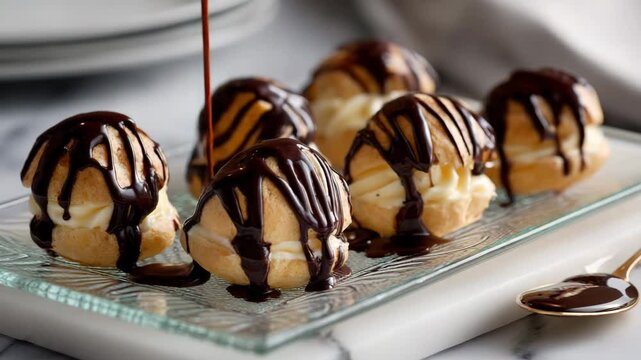 These beautiful cream puffs topped with rich chocolate drizzle are a delightful dessert perfect for any sweet lover and will make a memorable addition to your celebrations.