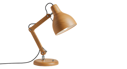 Stylish wooden articulated desk lamp illuminating a modern workspace with elegance
