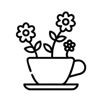 flowers growing teacup black outline clip art preview