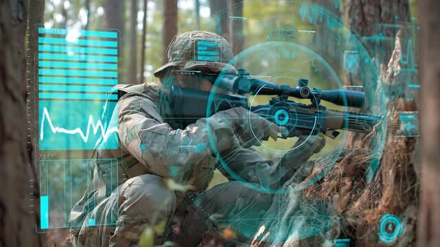 Camouflaged Sniper Targets High Value Individual With Augmented Optics Generative AI