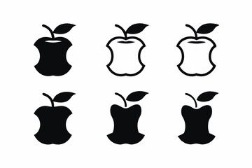 set of Bitten Apple icon silhouette vector illustration