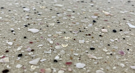 Seashells and Sand on the Beach Surface Close Up