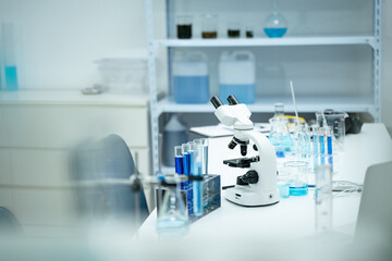 In the laboratory, chemistry equipment and biotechnology tools are carefully arranged for research, where scientists explore the chemical processes that drive medicine and science.