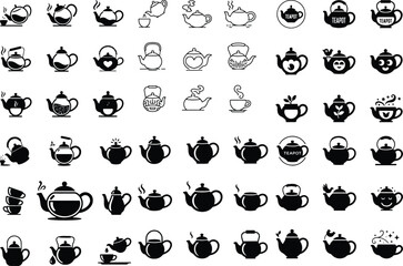 Classic Teapot Silhouette Set | Vintage Tea Vector Icons Elegant Teapot Silhouettes | Black Tea Pot Outline Collection