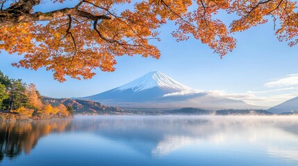 Fuji Mountain Autumn Reflection