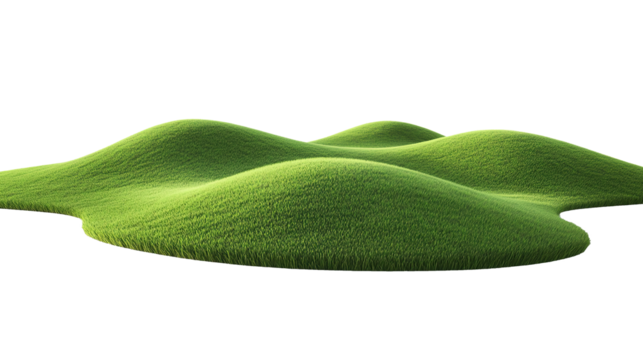 A golf course with green hills isolated on transparent background. PNG