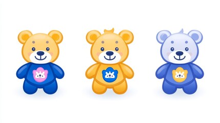 Digital pixel art set of teddy bears illustration cute pastel colors isolated on white background whimsical illustration vector for kidcore designs