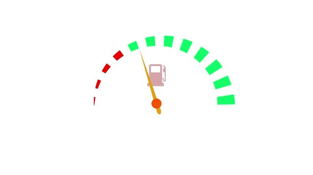 Fuel indicator icon, fuel meter dashboard, Fuel tank gauge animation.Empty Tank. Fuel gauge indicating nearly empty