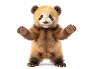 Obraz premium Close up of a young brown mammal, a soft toy panda, isolated on a white background, sitting