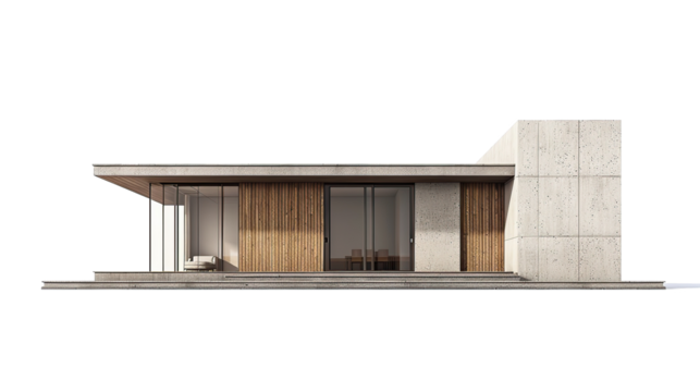 Modern suburban house architecture with many windows, isolated on transparent background. PNG