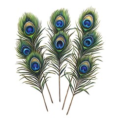 Obraz premium Vibrant Peacock Feathers Illustration Featu Multiple Brightly Colored Eye Patterns and Detailed Fine Line Art of Natural Bird Plumage for Decorative Use