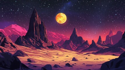 Fototapeta premium Desert Landscape Under Starry Sky.