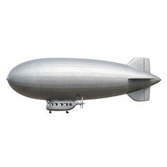 Magnificent rendering of a vintage silver airship, highlighting its sleek, streamlined envelope and detailed passenger gondola.