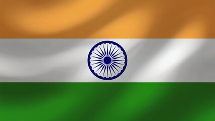 A flag of India with a blue circle in the middle. The flag is green, white and orange