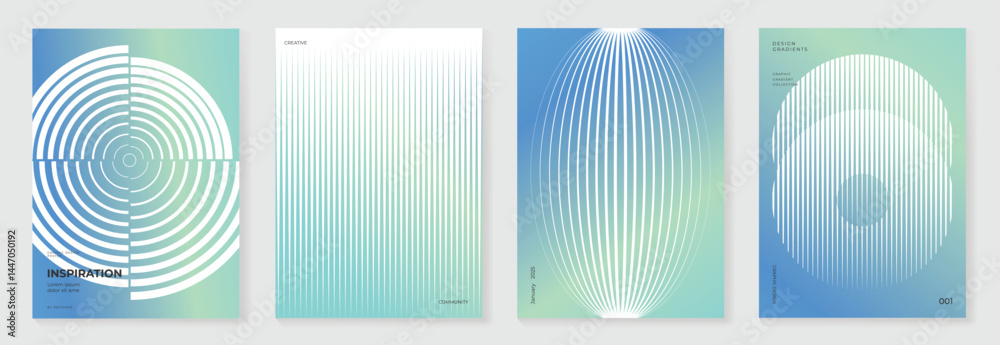 Aufkleber abstract line wave gradient poster background vector set. minimalist cover template with vibrant per