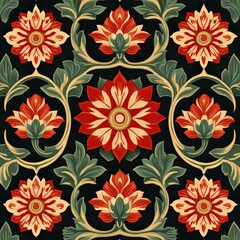 Vibrant Floral Pattern Design with Rich Colors and Intricate Details