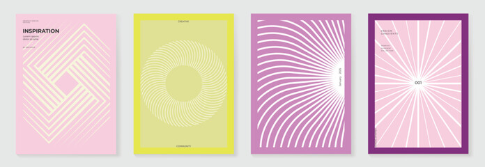 Obraz premium Abstract line wave gradient poster background vector set. Minimalist cover template with vibrant perspective line wave in motion. Ideal design for social media, cover, banner, flyer, music, ads.