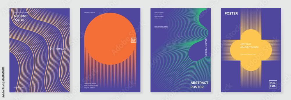 Aufkleber abstract line wave gradient poster background vector set. minimalist cover template with vibrant per