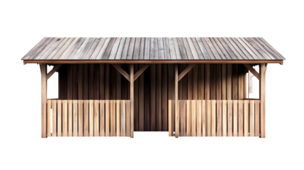A realistic rendering of an Alpine cow shed wooden slatted wall section, isolated on Transparent background.