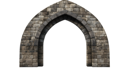 A realistic rendering of an Ottoman era pointed arch with contrasting stone colors, isolated on Transparent background.