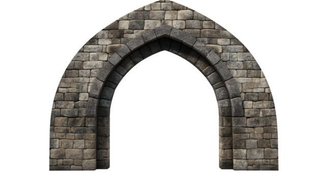 A realistic rendering of an Ottoman era pointed arch with contrasting stone colors, isolated on Transparent background.