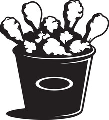 bucket of fried chicken silhouette, fast food chicken meal icon, vector fried chicken snack